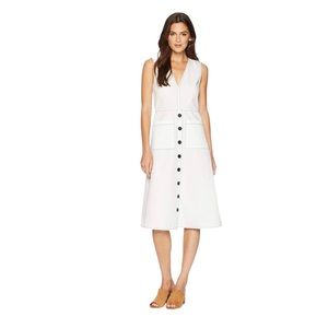 New Joie Nadinaly Ivory Button Front Sleeveless Fit & Flare V~Neck Dress sz 10.